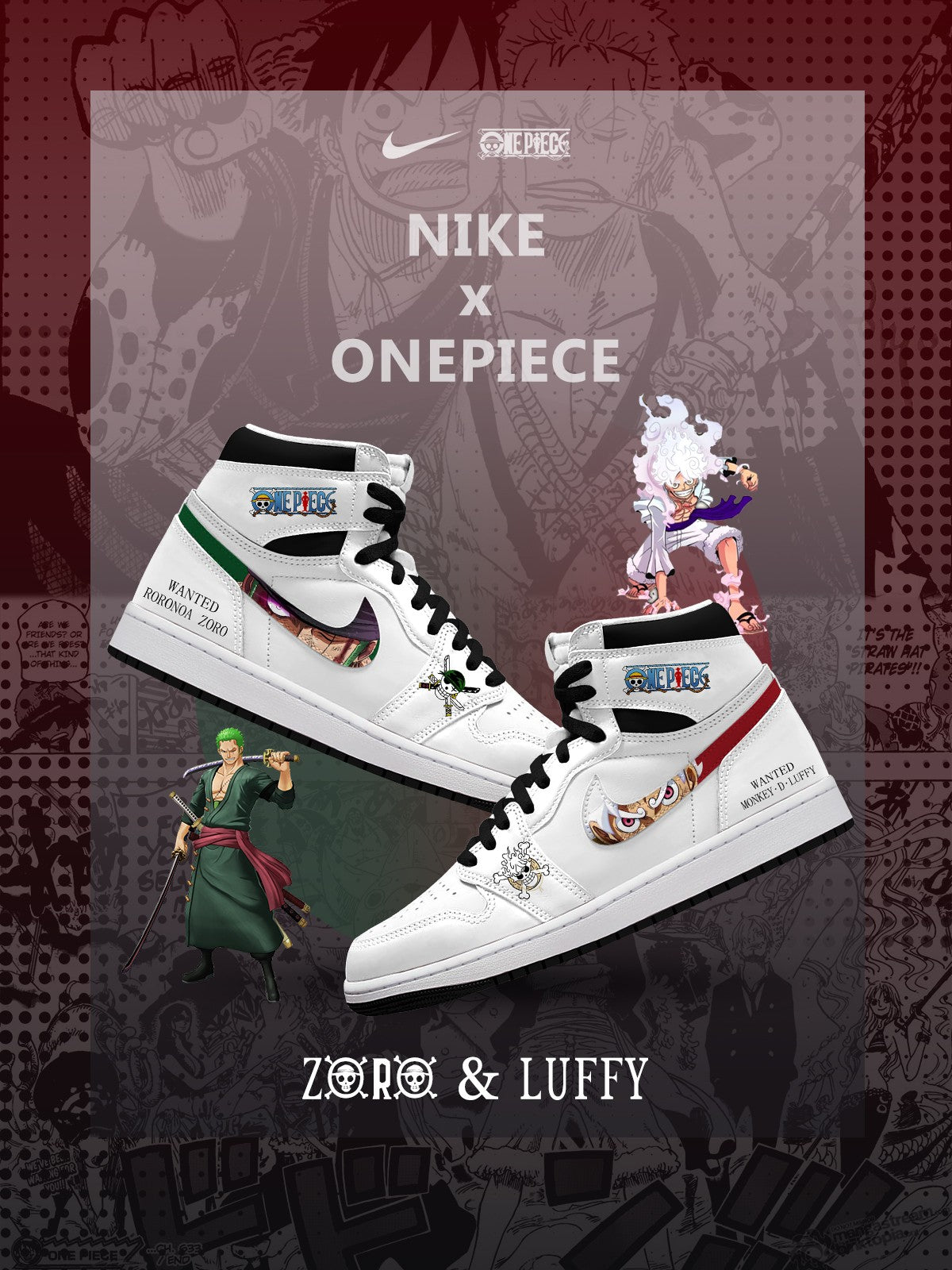 Luffy & Zoro V.1 Custom AJ1 High-Top Sneakers