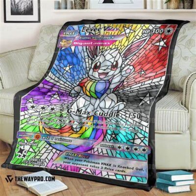 Anime Pokemon Card Rainbow Eevee Hybrid Stain Glass Soft Pokemon Card Blanket  3256