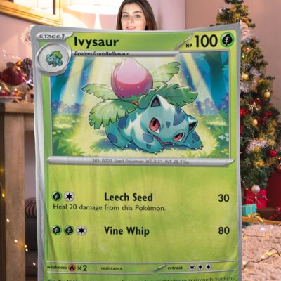 Cute Pokemon Ivysaur Pokemon Card Blanket 384374