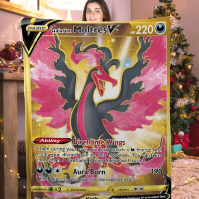 Funny Pokemon Galarian Moltres V Pokemon Card Blanket 180134