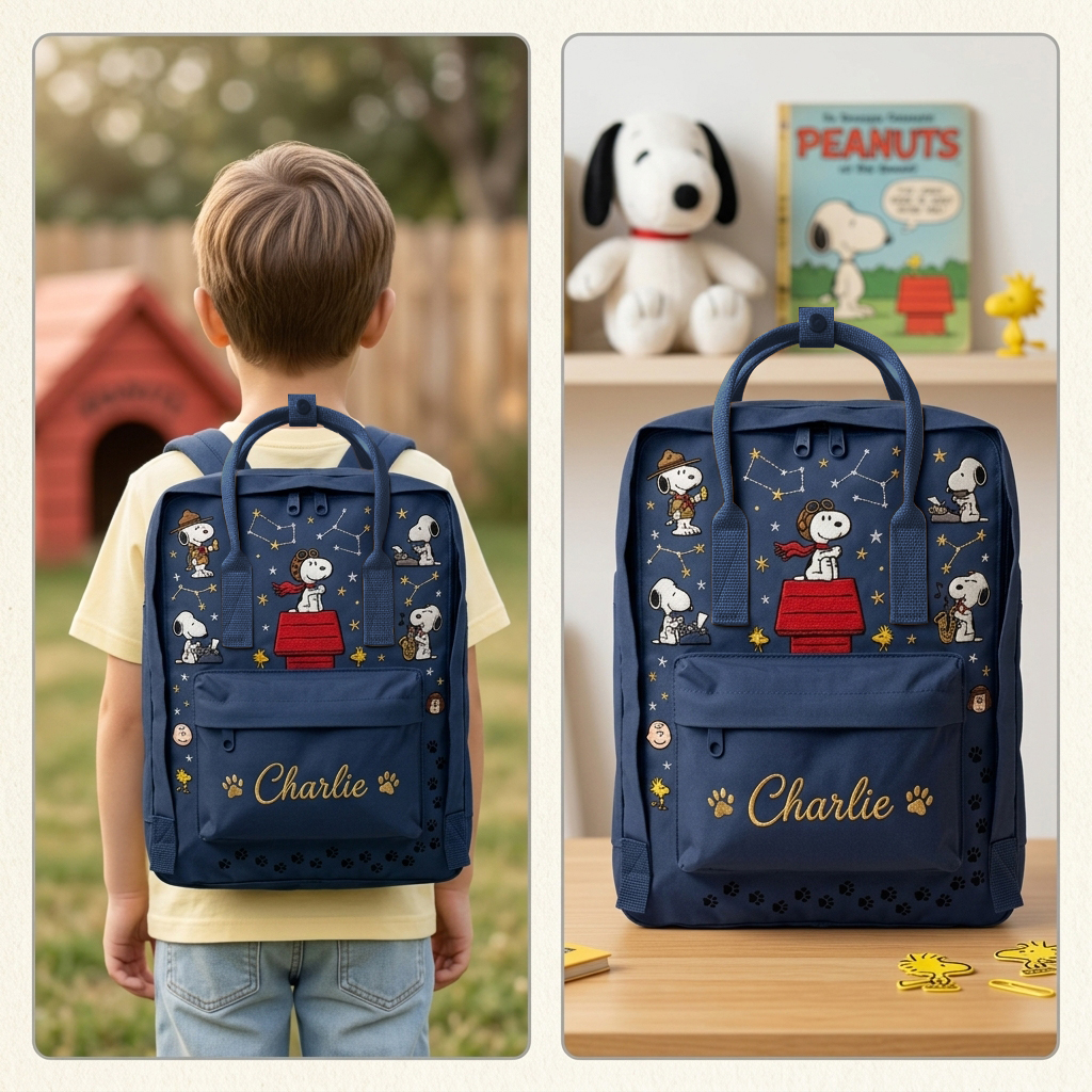 Snoopy Fjallraven Kanken Hand-Embroidered Backpack - Image 6