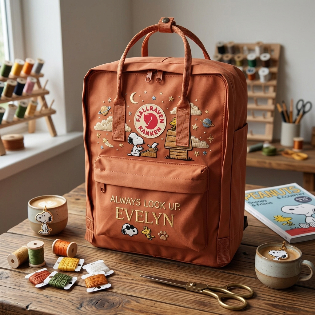 Snoopy Fjallraven Kanken Hand-Embroidered Backpack - Image 3