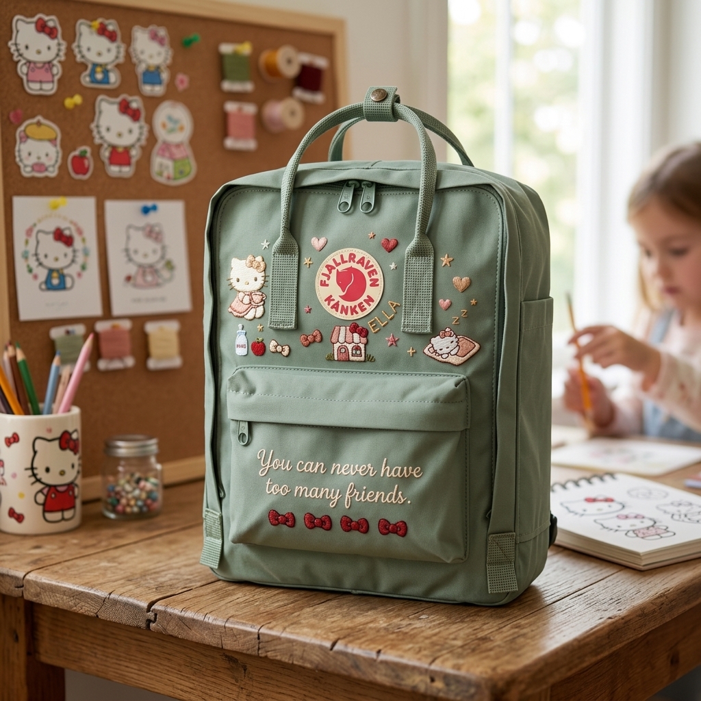 Hello Kitty Fjallraven Kanken Hand-Embroidered Backpack - Image 4