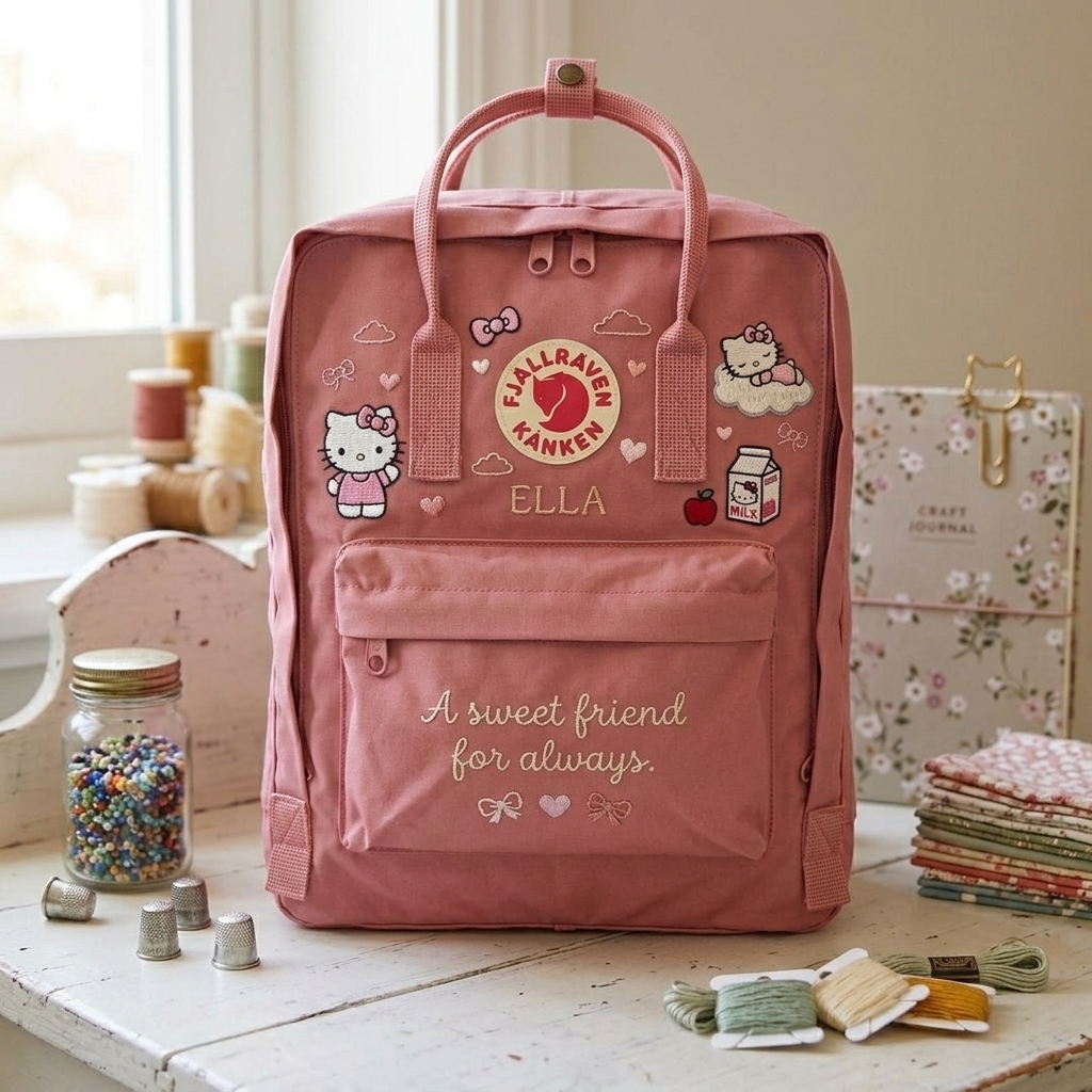 Hello Kitty Fjallraven Kanken Hand-Embroidered Backpack - Image 4