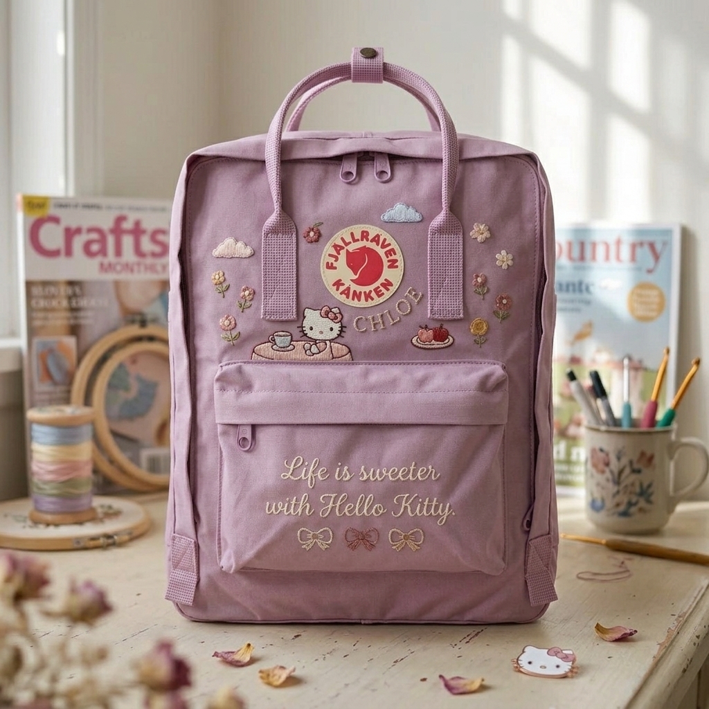 Hello Kitty Fjallraven Kanken Hand-Embroidered Backpack - Image 6