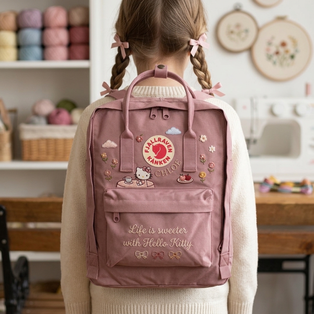 Hello Kitty Fjallraven Kanken Hand-Embroidered Backpack - Image 4
