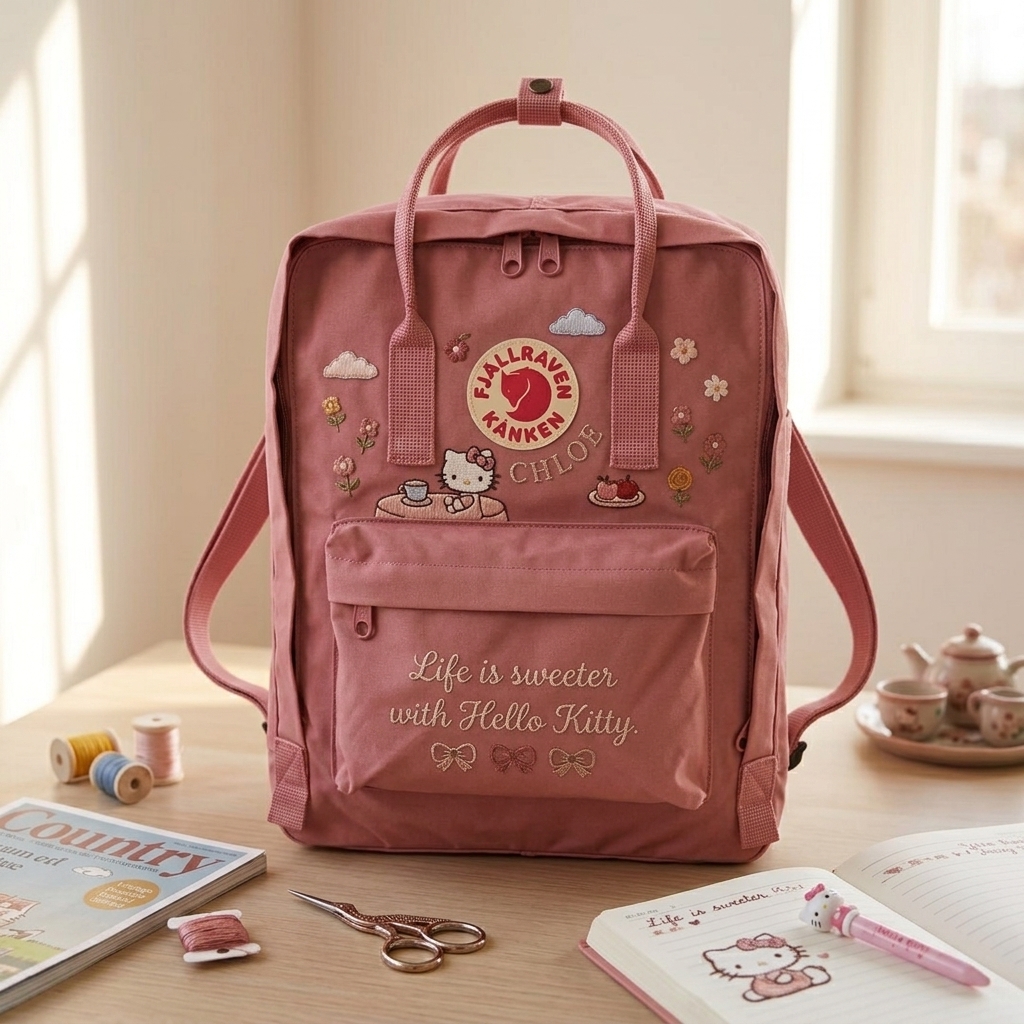 Hello Kitty Fjallraven Kanken Hand-Embroidered Backpack - Image 3