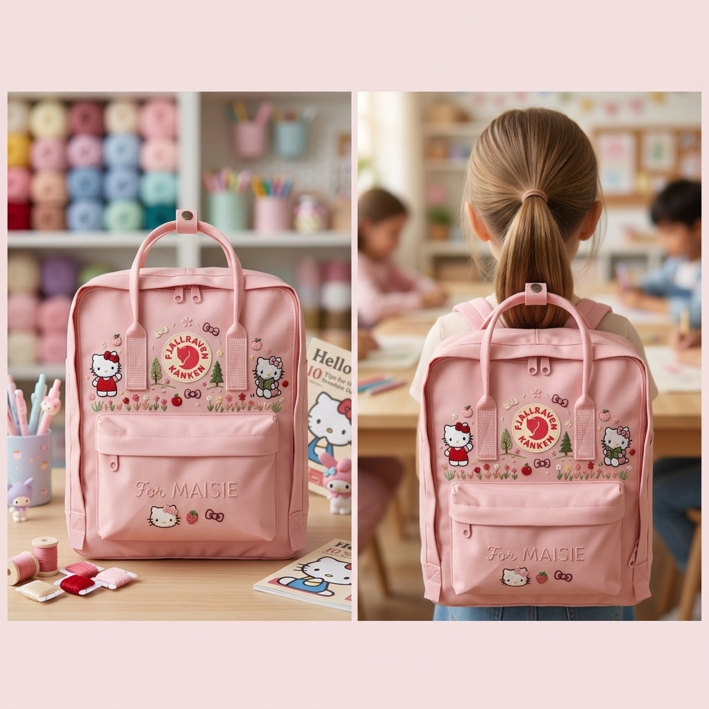 Hello Kitty Fjallraven Kanken Hand-Embroidered Backpack - Image 4
