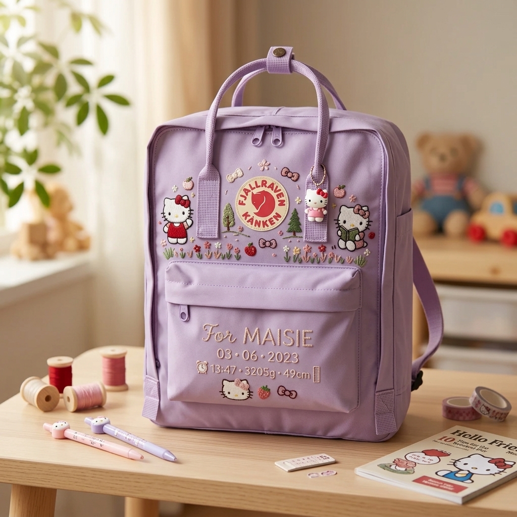 Hello Kitty Fjallraven Kanken Hand-Embroidered Backpack - Image 3