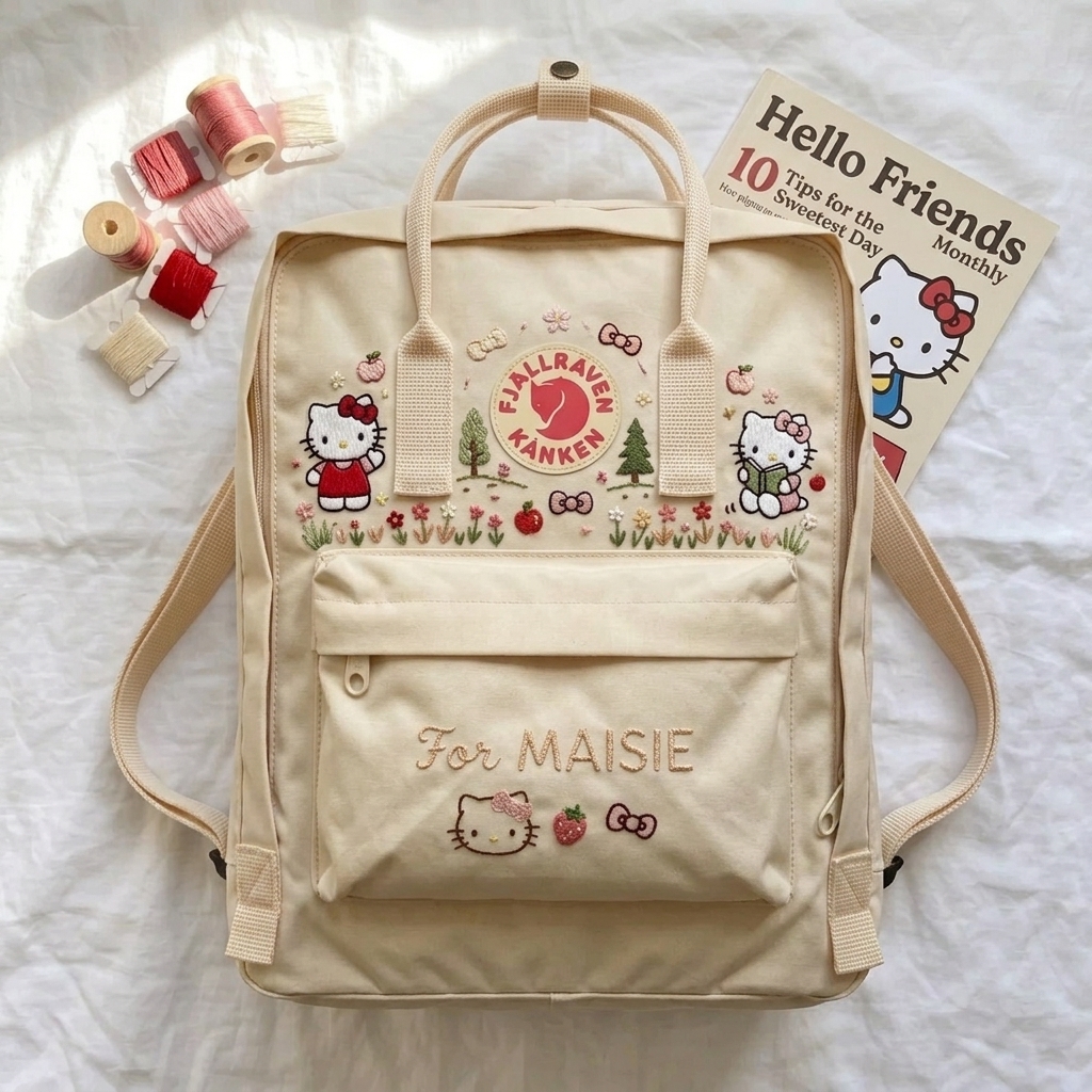 Hello Kitty Fjallraven Kanken Hand-Embroidered Backpack - Image 4