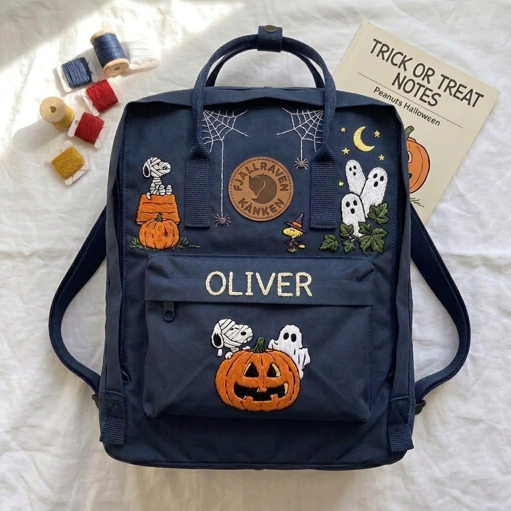 Snoopy - Halloween Fjallraven Kanken Hand-Embroidered Backpack