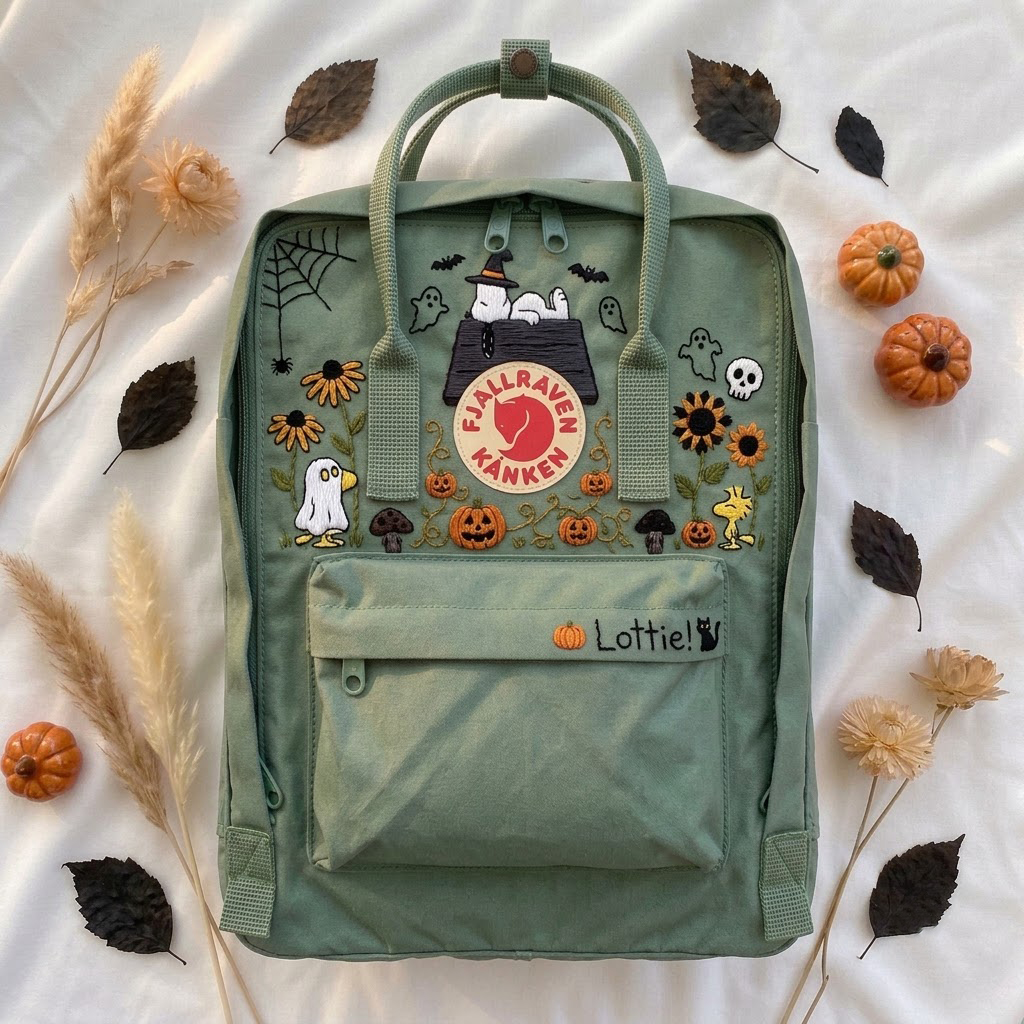 Snoopy - Halloween Fjallraven Kanken Hand-Embroidered Backpack - Image 4