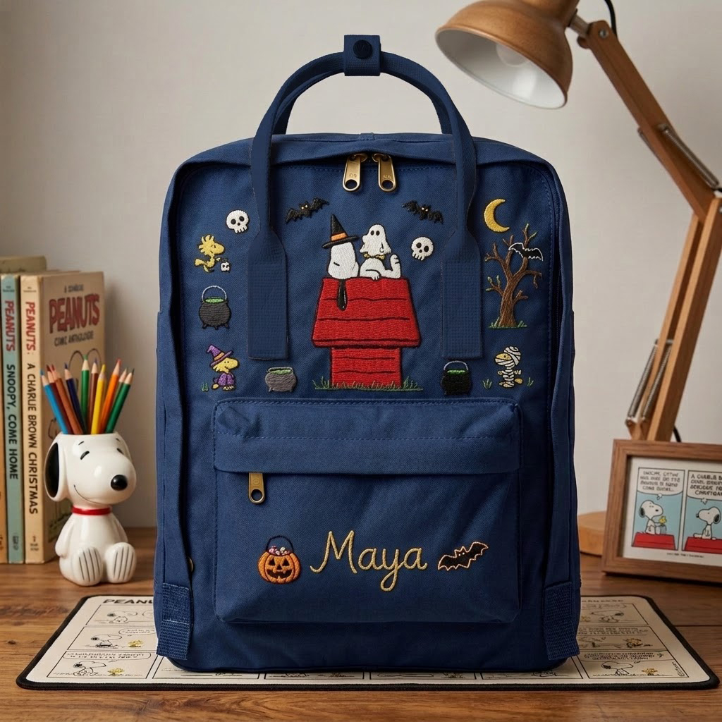 Snoopy - Halloween Fjallraven Kanken Hand-Embroidered Backpack - Image 4