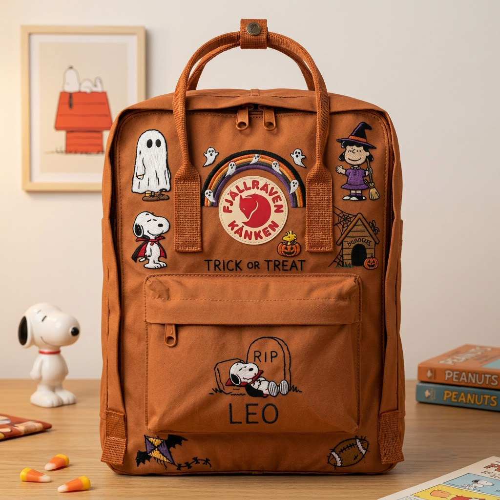 Snoopy - Halloween Fjallraven Kanken Hand-Embroidered Backpack