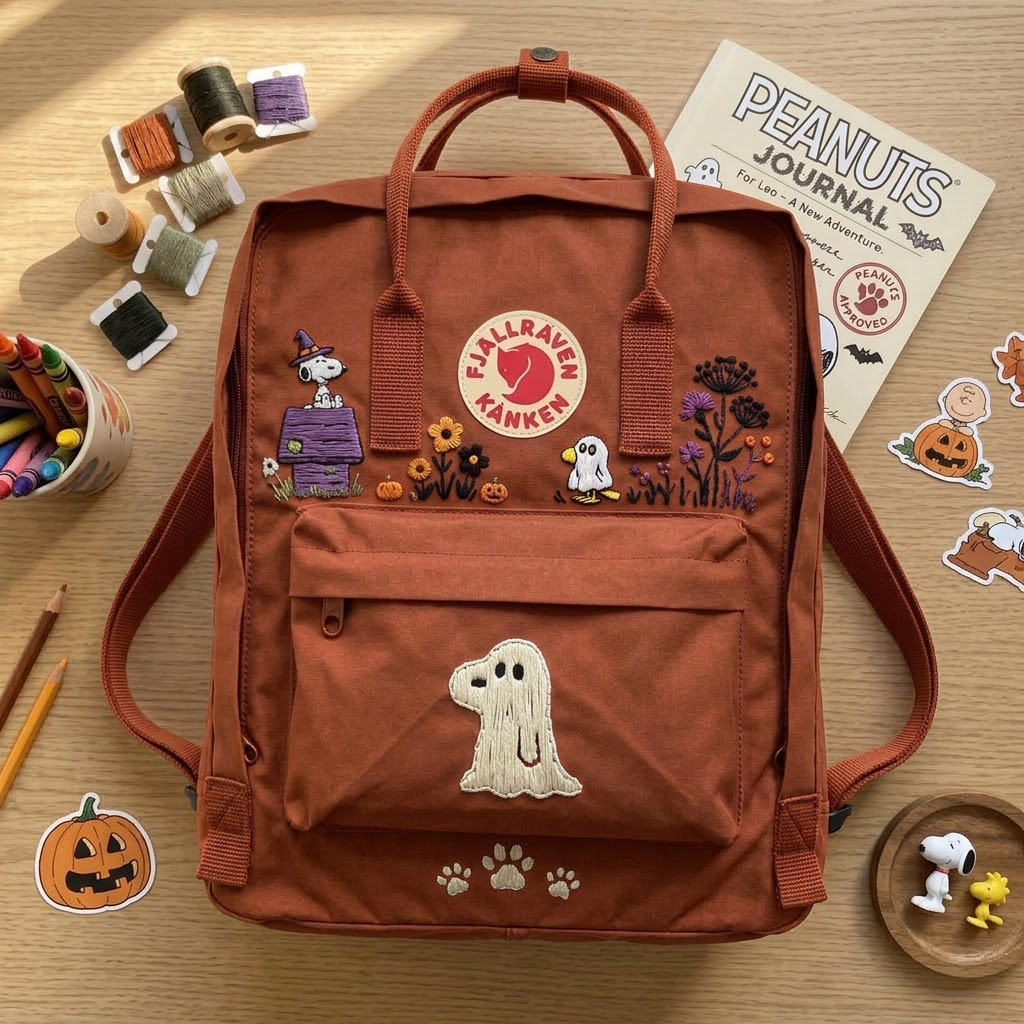 Snoopy - Halloween Fjallraven Kanken Hand-Embroidered Backpack - Image 4