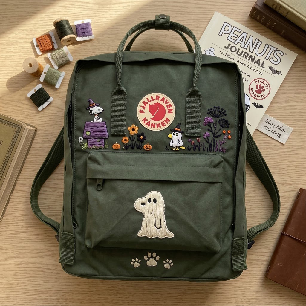 Snoopy - Halloween Fjallraven Kanken Hand-Embroidered Backpack - Image 3