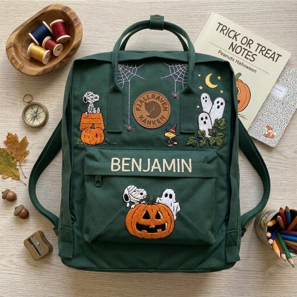 Snoopy - Halloween Fjallraven Kanken Hand-Embroidered Backpack - Image 4