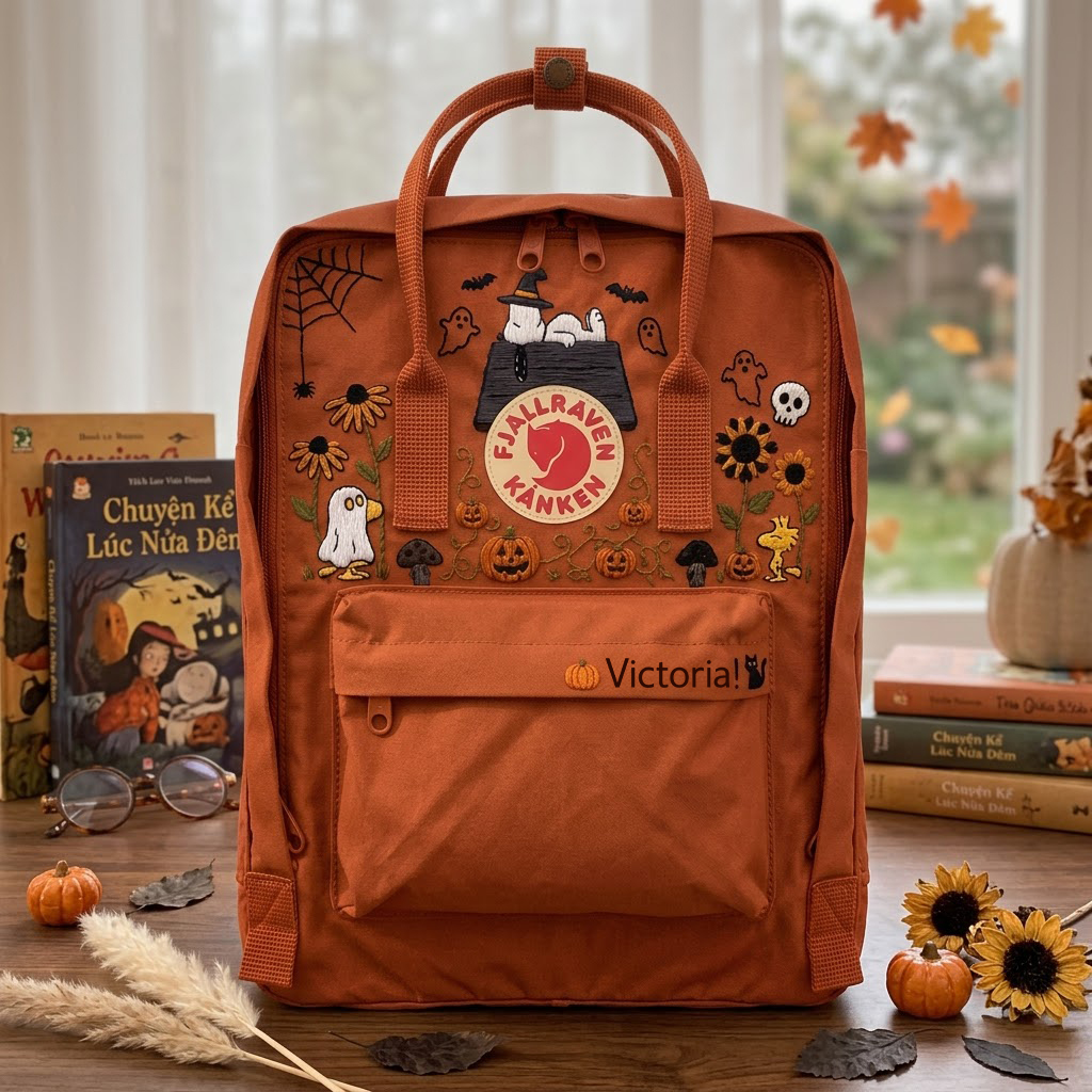 Snoopy - Halloween Fjallraven Kanken Hand-Embroidered Backpack