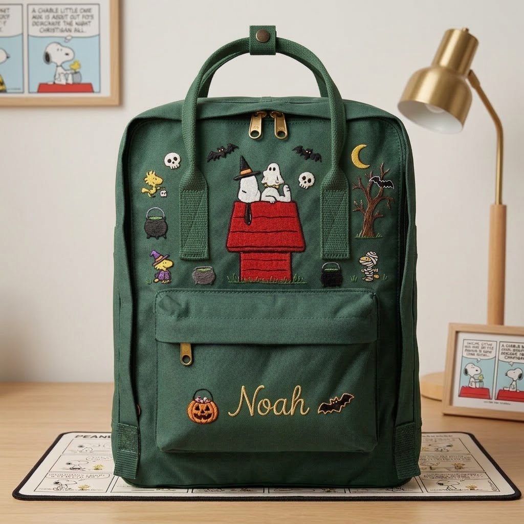 Snoopy - Halloween Fjallraven Kanken Hand-Embroidered Backpack - Image 3