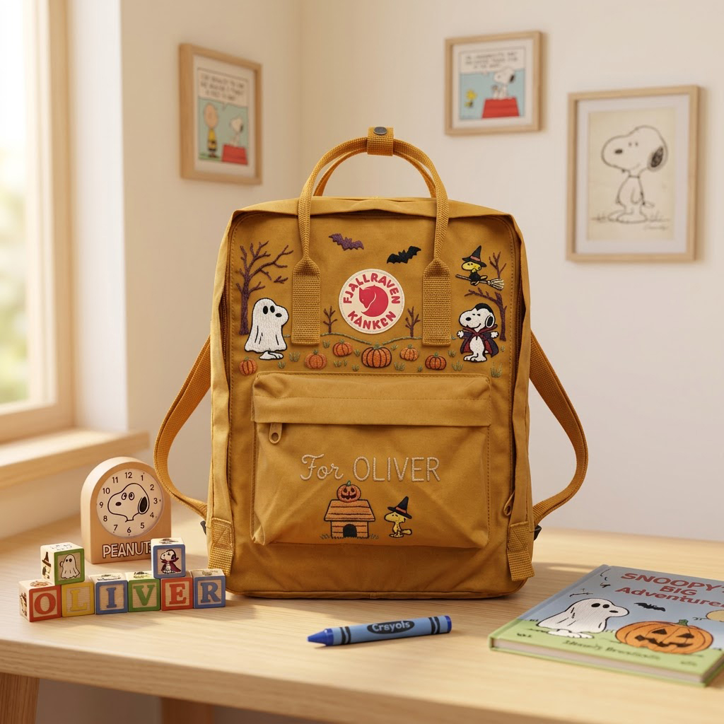 Snoopy - Halloween Fjallraven Kanken Hand-Embroidered Backpack - Image 4