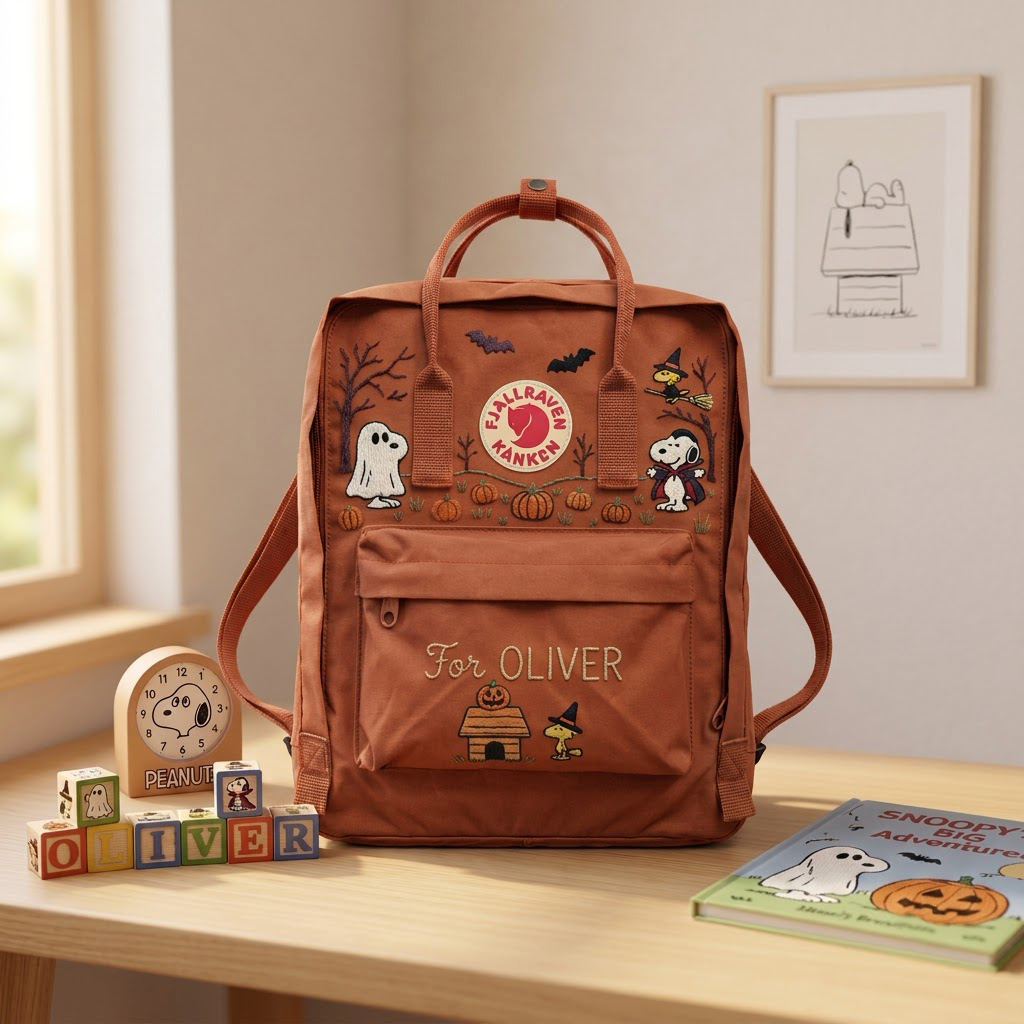 Snoopy - Halloween Fjallraven Kanken Hand-Embroidered Backpack - Image 3