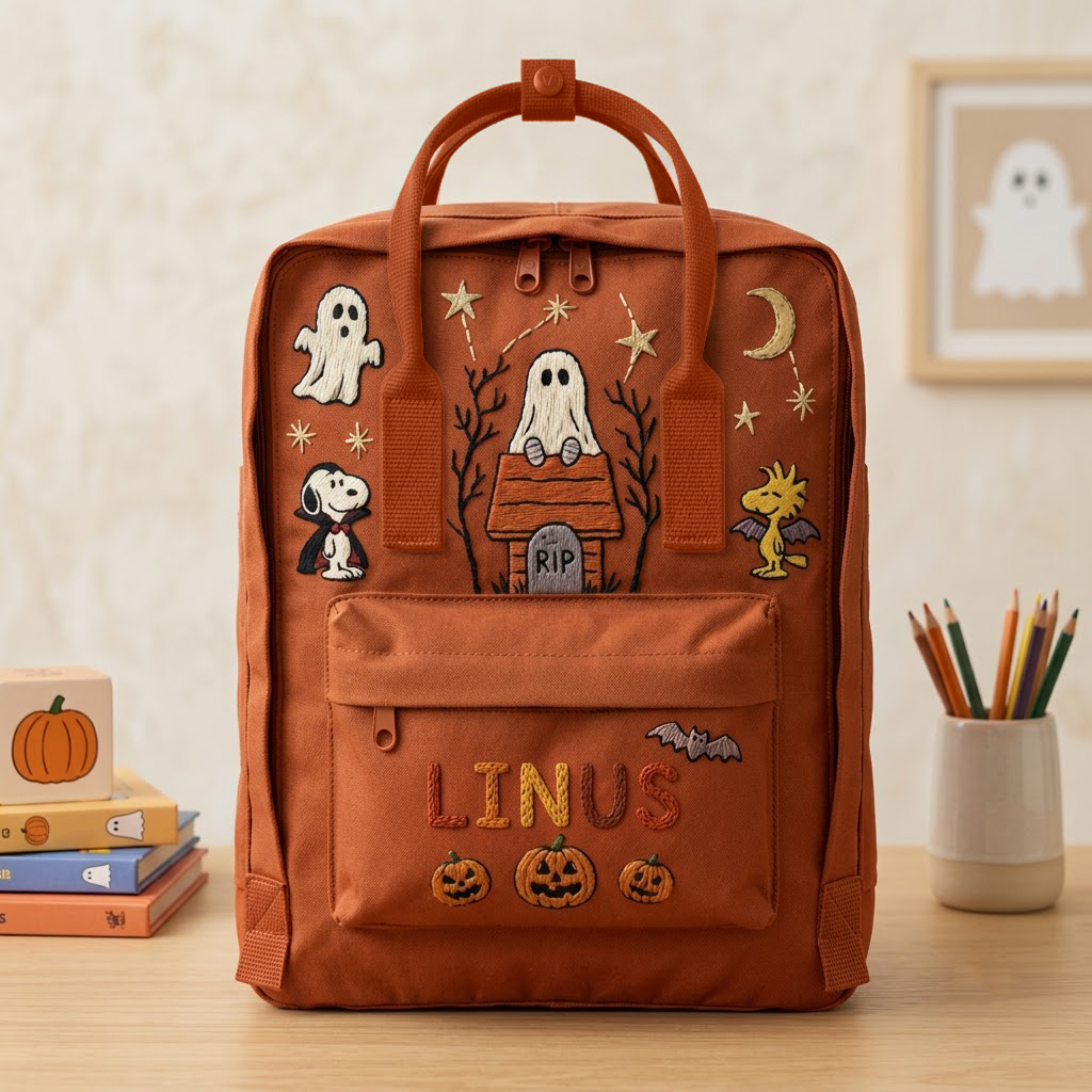 Snoopy - Halloween Fjallraven Kanken Hand-Embroidered Backpack - Image 4