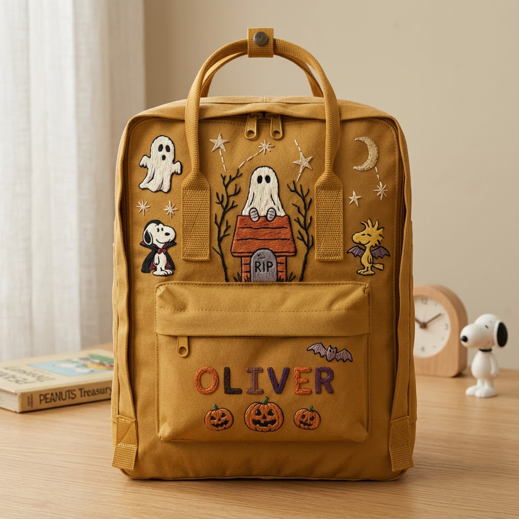 Snoopy - Halloween Fjallraven Kanken Hand-Embroidered Backpack - Image 3