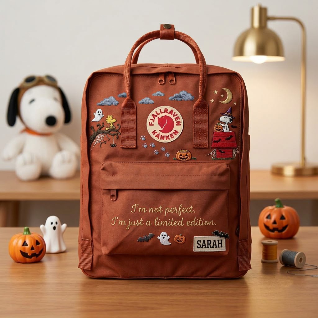 Snoopy - Halloween Fjallraven Kanken Hand-Embroidered Backpack