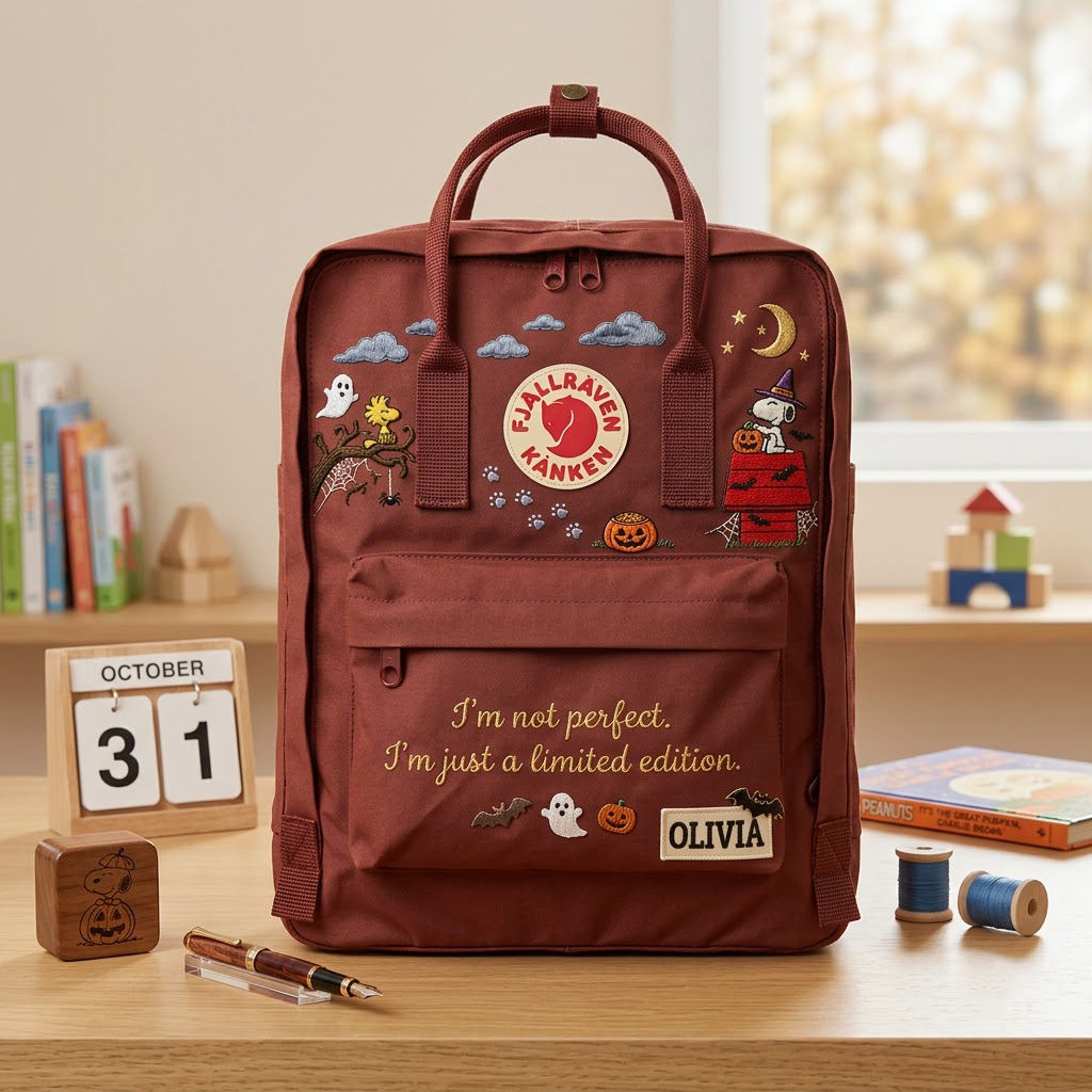 Snoopy - Halloween Fjallraven Kanken Hand-Embroidered Backpack - Image 4