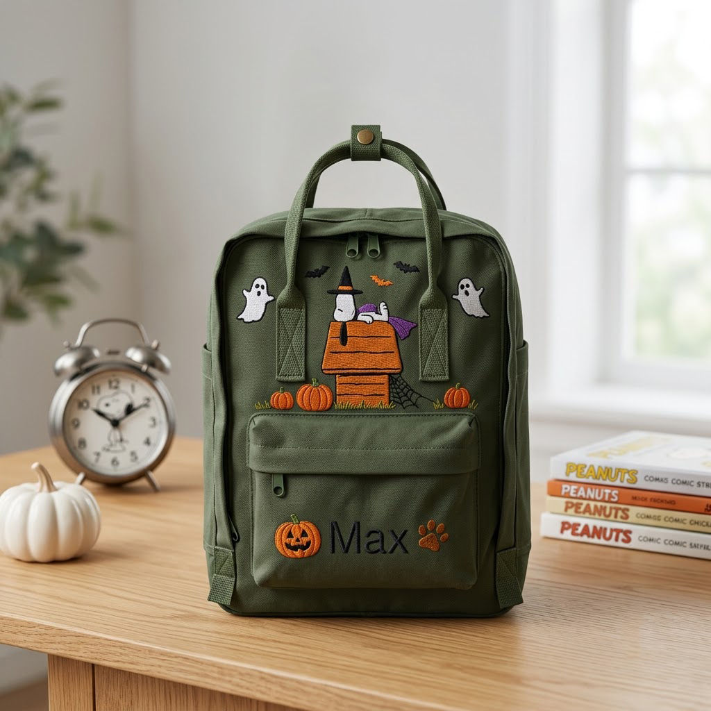 Snoopy - Halloween Fjallraven Kanken Hand-Embroidered Backpack