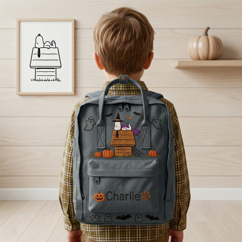Snoopy - Halloween Fjallraven Kanken Hand-Embroidered Backpack - Image 3