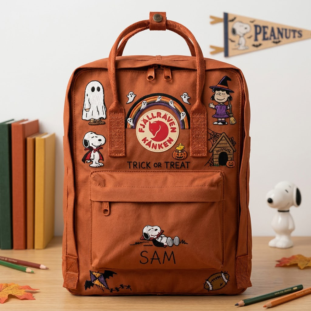 Snoopy - Halloween Fjallraven Kanken Hand-Embroidered Backpack - Image 3