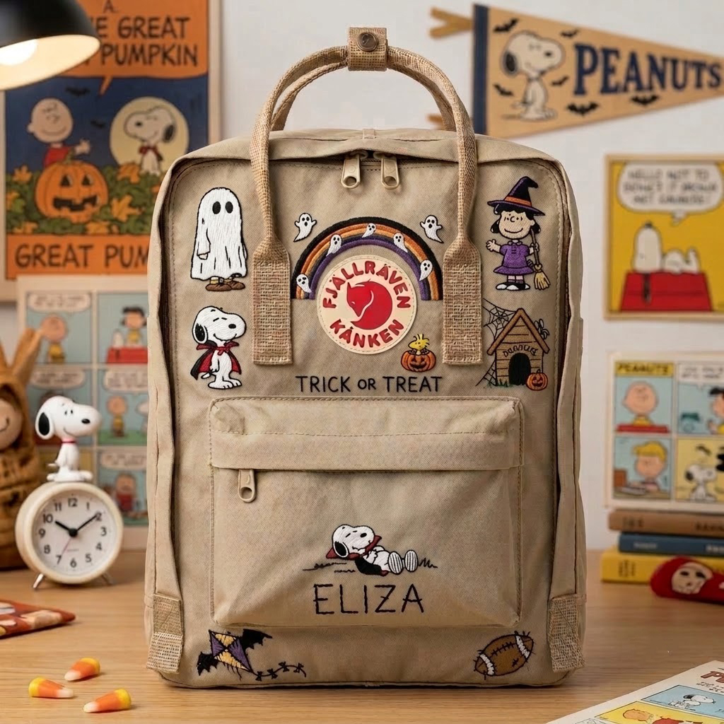Snoopy - Halloween Fjallraven Kanken Hand-Embroidered Backpack - Image 4