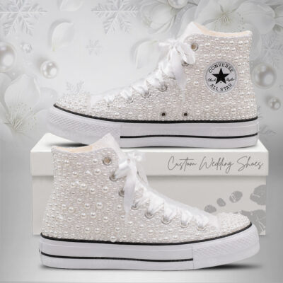 Personalized Pearl Crystal Wedding Sneakers,Custom Pearl Wedding Sneakers,Wedding Gift for Bride,Prom Pearl Wedding Shoes,Anniversary Gift, Converse Chuck Taylor 1970s - All Star Classic